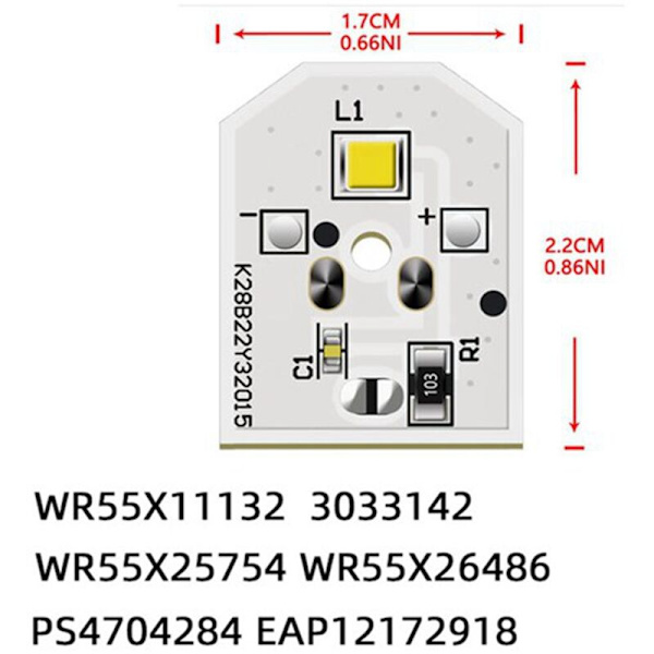 3 kpl WR55X11132 LED-valolamppu jääkaappiin, korvaava WR55X25754 WR55X26486 WR55X30602 EAP12172918 AP6261806