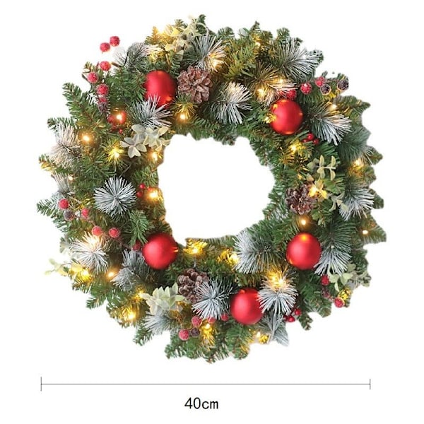 Falsk Julekrans, Blandet Julepynt Krans, LED Lys Julekrans, Vintergran 40cm