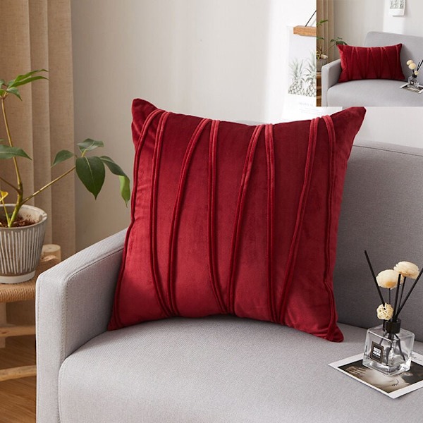 Set med 4 Tredimensionella Geometriska Randiga Kuddfodral Sammet Dekorativa Kuddfodral Hem Vardagsrum Soffa Sovrum (30x50cm, Burgunder)
