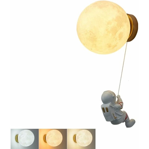 Planet Moon Vegglampe 3D Lampe Dimbar Nattelys, Barnerom Sfærisk Nattelampe for Gutter Jenter Astronaut Lampe Justerbar Høyde Vegg