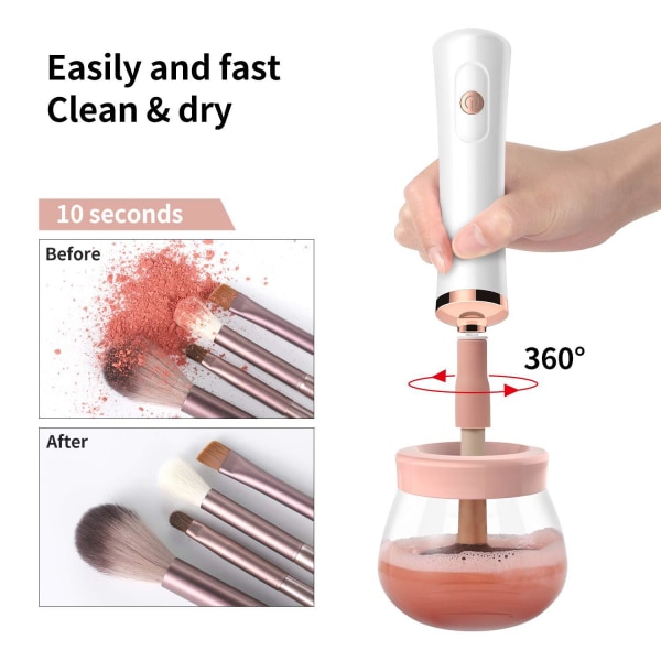 Ladattava meikkiharjan puhdistusaine ja kuivausrumpu, kannettava sähköinen meikkiharjan puhdistustyökalu, nopea automaattinen siveltimen 8 kuminauhaa USB -lataus