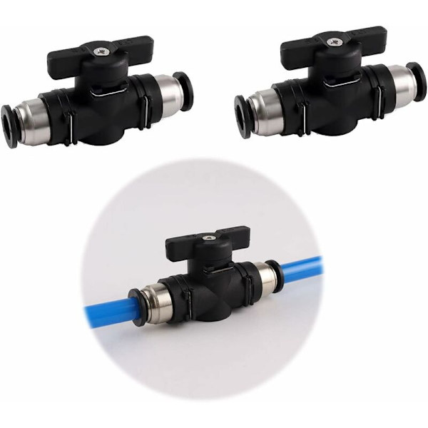 2 stk. 6mm Pneumatiske Fittings Push Hurtigkobling Forbindelses Manuel Ventil Push Pneumatisk Lige Forbindelse til Forbindelse af Polyethylen Nylon og PU