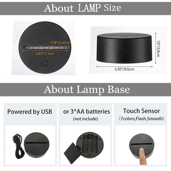 10 st Serie 7 Färger Touch Lamp Bas 3D Natt LED Ljus Lamp Bas LED Lamp Hållare Display Stativ för Akryl Vit
