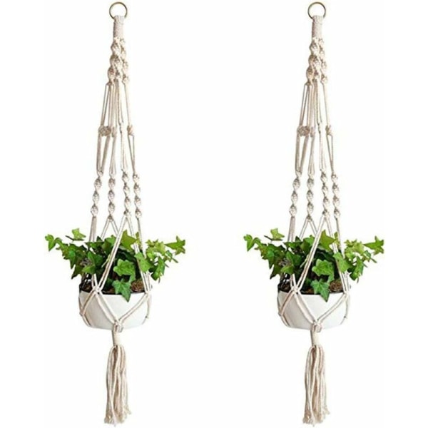 2-delad hängande repväxt Macrame, bomullsrep Macrame blomkorg hängande kvist blomkruka hängande planter för heminredning, kontorsträdgårdsskötsel, 4 L