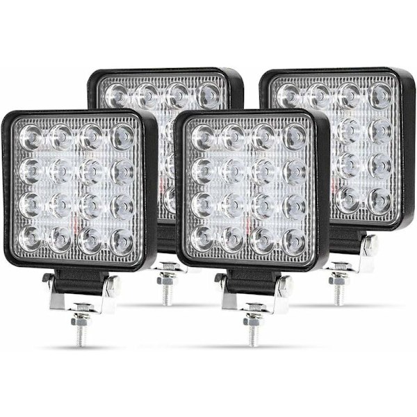 4 x 48W LED Arbetsbelysning, Kvadratisk strålkastare 12V 24V Långräckvidd LED-strålkastare IP67 Spot Flood Backljus för bil lastbil traktor SUV båt (4 st)