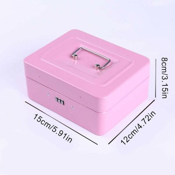 Låsbar säkerhetsbox i stål, minilåda i stål, minilåda i stål, för bulkpengar, mynt (rosa)
