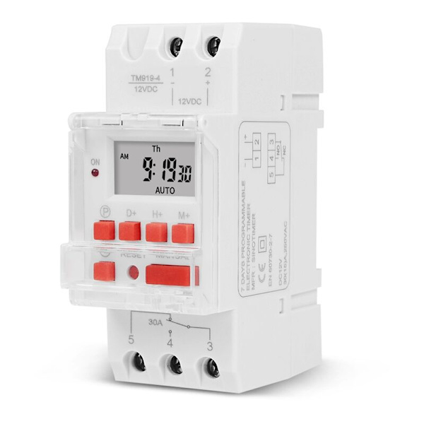 TM919B 12V 30A Programmerbar Digital DIN-Tidsurkontakt Automatisk Cyklus Timing Controller til Lys, Ventilatorer