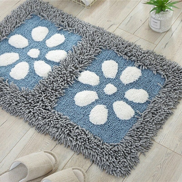 50X80 Cm Fluffy Badeværelse Gulvtæppe til Soveværelse Tæppe Blødt Kronbladstæppe til Stue Bomuld Chenille Skridsikker Dørmåtte