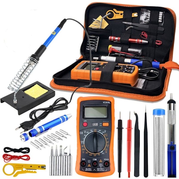 Lödkolvset, 60W Lödkolvset, Justerbar Temperatur 200-450℃, Multimeter, 5 st Lödspetsar, Tennlödkolv, Lödtråd, Tång, W