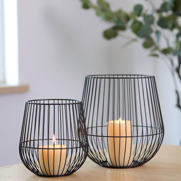 2 st Serie Nordisk Stil Svart Järntråd Nät Tealight Ljusstake LED Ljus Dekorationer