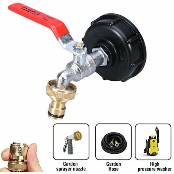 Dobbelt messingkraner for 1000L IBC-tank med adapter, 60 mm (1/2) tykk gjenge