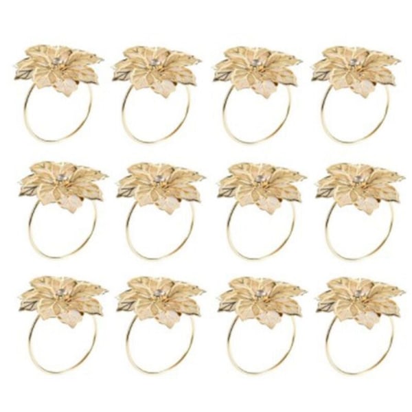 12Pcs Alloy Flower Napkin Rings for Wedding Party Holiday Gifts Banquet Dinner Christmas Table Decoration