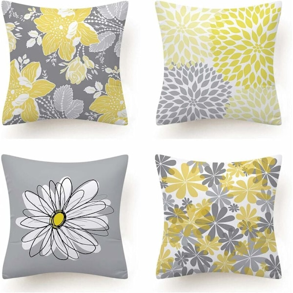 Sæt med 4 Pudebetræk, Blomst Pudebetræk til Sofa Hjem Stue Soveværelse Hjem Decor 45X45cm (Daisy - 45X45)