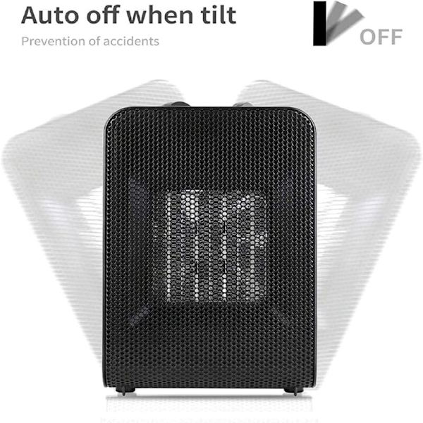Mini Energibesparende Keramisk Blæserovn med 2s Hurtig Opvarmning, Tip-over og Overophedningsbeskyttelse, 3 Tilstande, til Badeværelse, Kontor, Stue