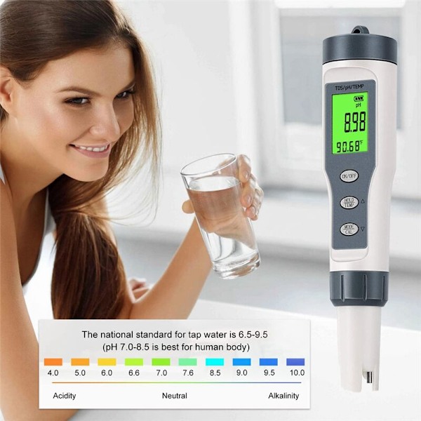 3 i 1 Digital PH-Måler til , TDS/PH/Temperaturmåler, Tester til Drikkevand, Pool, Hydroponik