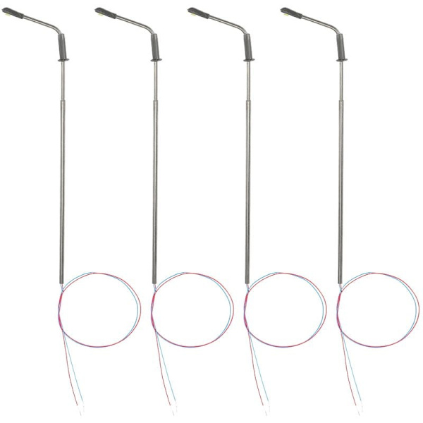 4 stk. Jernbanemodellserie 10 cm Gatelampe Gatebelysning HO-skala 1:75 LED 3V LQS08 Hode Lys Hvit