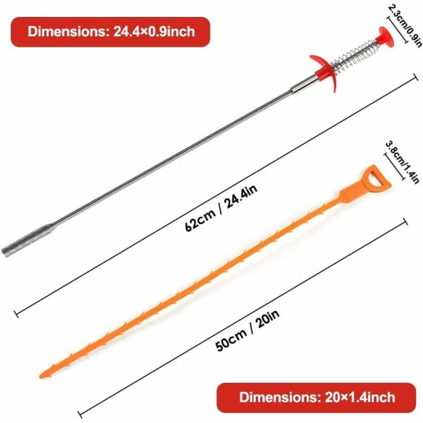 Pakke med 7 Ferret Unblockers, 20 tommer / 60 cm afløbsrensere, hårrengøringsværktøjer, 2 rustfrit stål og 5 plastik