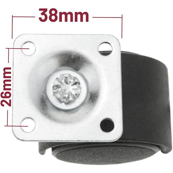 Nylon svängbara hjul 38x38mm utan broms 40mm - 4-pack