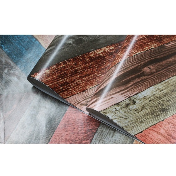 Tapet Retro Tapet Bakgrund Vägg Träkornspasta PVC självhäftande tapet Lämplig för kök Heminredning (Diamond Color Wood Grai