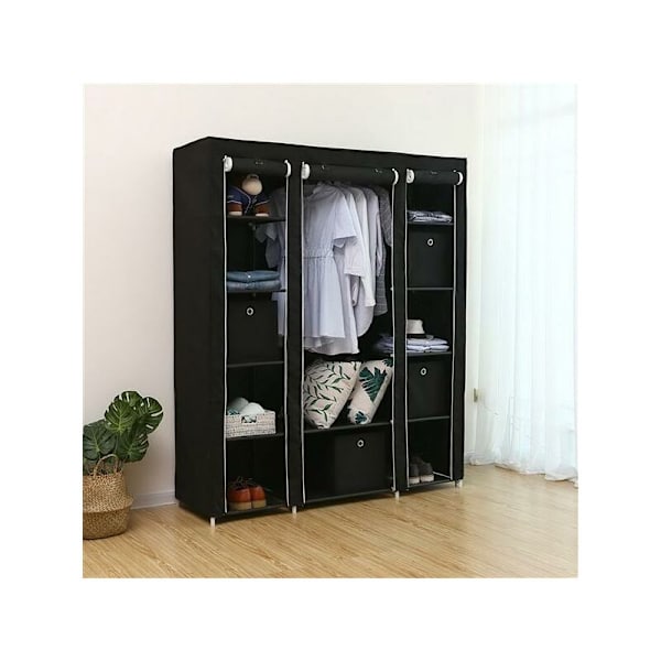 69\" Bærbar Tøjskab Garderobe Opbevaringsarrangør med Non-Woven stof Hurtig og Nem at Samle Ekstra Stærk og Holdbar Sort