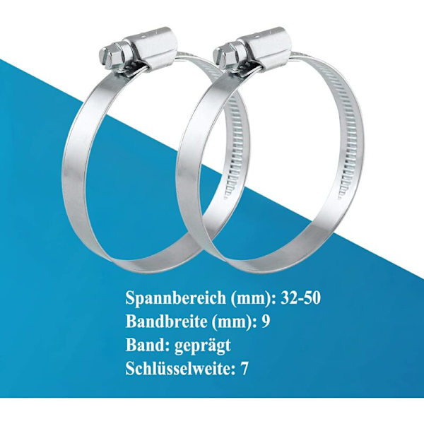 12 stk rustfrie stålslangeklemmer 32-50 mm båndbredde 9 mm - premium kvalitet i henhold til DIN 3017 (W4), rørtilkobling
