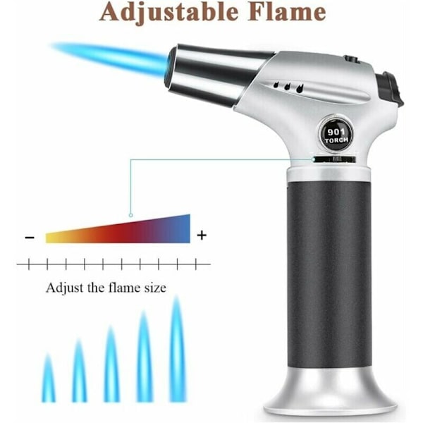 Køkkenbrænder, Justerbar og Genopfyldbar Torch Lighter med Sikkerhedslås til Crème Brûlée, Grill, Bagning, Lodning, Butangas Ikke Inkluderet-D