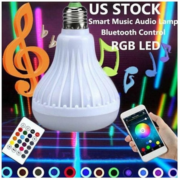 RGB-väri LED-lamppu E27 12W Älykäs Bluetooth-ohjauslamppu musiikkikaiuttimella