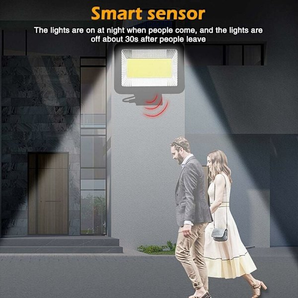 Solcellslampa för utomhus, sollampa med fjärrkontroll, vattentät rörelsesensor, 100 LED kraftfull solcellslampa vattentät IPX65 för garage, grind