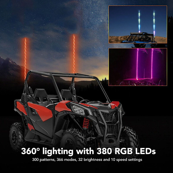 12-24V LED-valopalkki 30 cm, 20 väriä, vedenkestävä IP67, ylikuormitussuoja, kaukosäädin, antennin masto, valopalkki