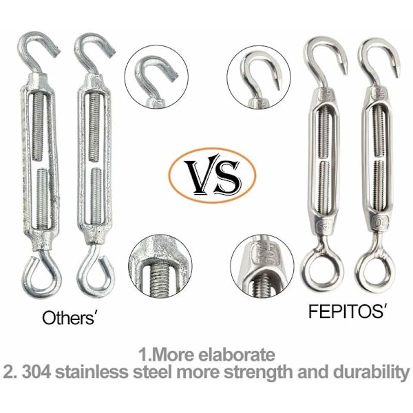 6 stk. Wire Turnbuckle M4 Rustfritt Stål Justerbar Turnbuckle Hook and Eye Set Heavy Duty
