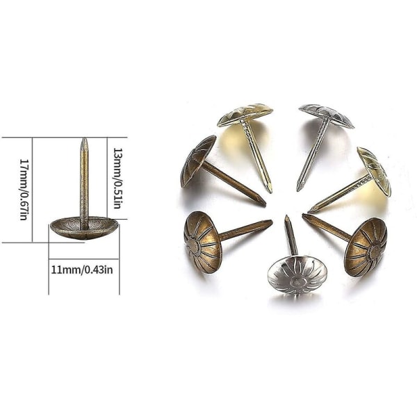 450 kappaleen pakkaus verhoilunauloja, koristeellisia huonekalunauloja, koristeellisia nauloja, nauloja sohvalle, tuolille, sängylle, antiikki - 11 x 17 mm/pronssi, kulta