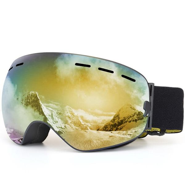 Ski- og snowboardbriller for menn og kvinner med sfærisk linse, dobbelt lag, OTG, anti-dugg, vindtett, UV400-beskyttelse, skibriller, EVA-brilleetui (gull)