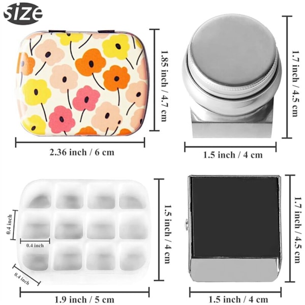 Portabel Mini Tennlåda, 12 Fack Tom Vattenfärgspalett, Små Färgförvaringsset med Magnetisk Klämma och Behållare, C
