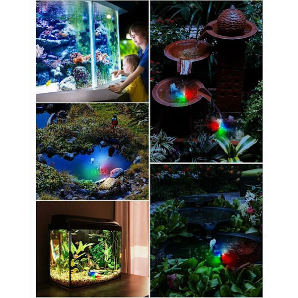 Akvariumpumpe med 4 flerfargede LED-lys Mini vannpumpe 300L/H Tørrbrennerbestandig (48 timer), Pumpe for akvarium, dam, fontene, hage, uten støy
