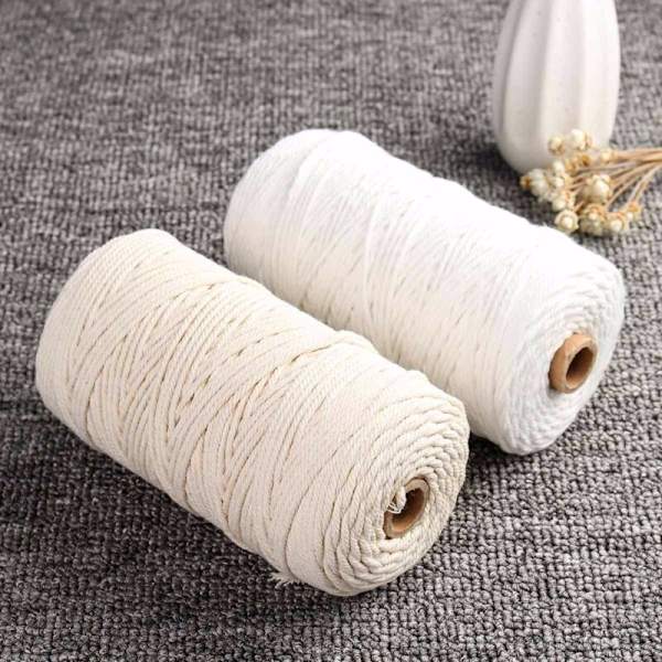 Hållbar 200m Vit Bomullsrepa Naturbeige Tvinnad Rep Snöre Hantverk Makramé String DIY Hem Dekorativ Tillbehör 3mm