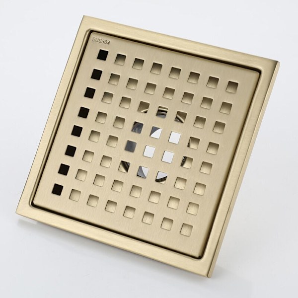 Bruserafløb, Bruserafløb Guld Rustfrit Stål Kvadratisk 15x15cm Bruserafløb Gulvafløb Gulvafløb med Gulvafløbsdæksel, Messing Deodoriserende Kerne, Bru