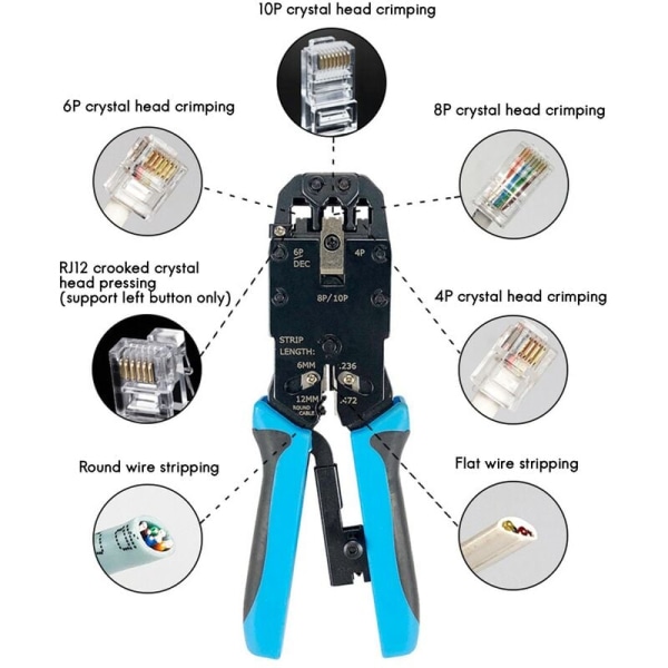 RJ45-verkkokrimppauspihdit 10P 8P 6P 4P -kuorintakrimppaustyökalut RJ45 RJ11 RJ12 RJ50 Ethernet-kaapeliliittimelle