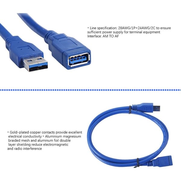 USB 3.0-förlängningskabel, typ A till typ A-hanadapterkabel för spelkonsoler, (1,5 m)