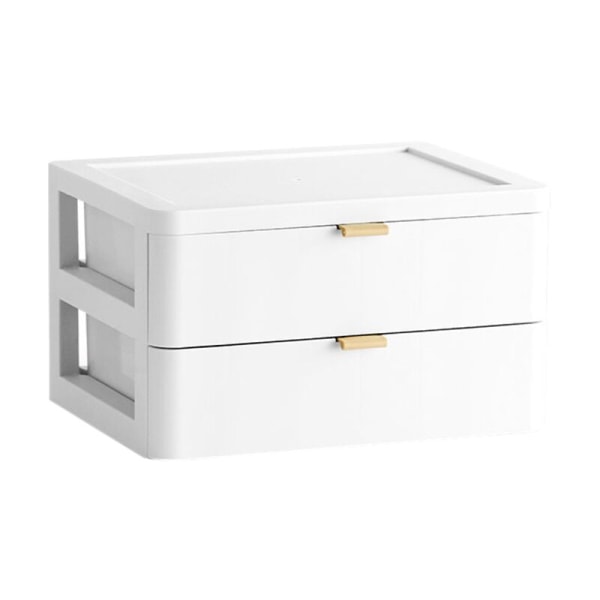 2-vånings skrivbordsarrangör låda badrumstillbehör kosmetisk förvaringslåda sminkställ arrangör (vit)