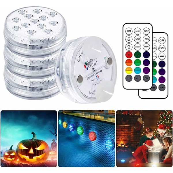 LED Pool Lampe Vandtæt LED Lys, Belysningstid 30-50 timer IP68 vandtæt 16 RGB Farver Skift Dekorative Lamper til Akvarier Bad, Vase, Pool
