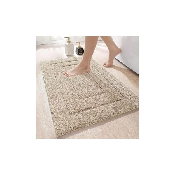 50 x 80 cm, Beige, Halksäker Badmatta, Mjuk Mikrofiber Badrumsmatta, Vattenabsorberande, Maskintvättbar, Extra Tjock Duschmatta för Badrum