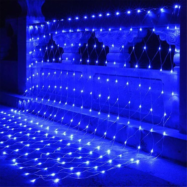 LED-nätljussträng för utomhus, 8 lägen Vattentät nätljus för gardin, trädgård, julgran, fest, bröllop, terrass, dekorativa lampor (blå, 3mx2m 19