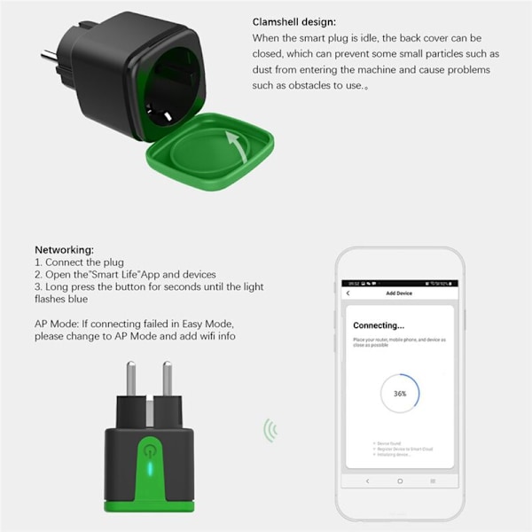 2X Smart Uttak Utendørs, 16A WiFi Fjernkontroll med Strømmonitoreringsfunksjon, for Tuya Smart Life Alexa EU