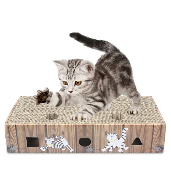 Kattklösbräda med klocka Repstolpar Korrugerad kattpappersmatta