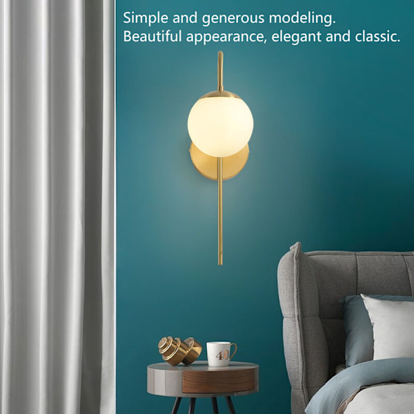 Nordisk Moderne E27 Glaskugle LED Vægslampe Frosttekstureret Rund Soveværelsesvægslampe 110240V