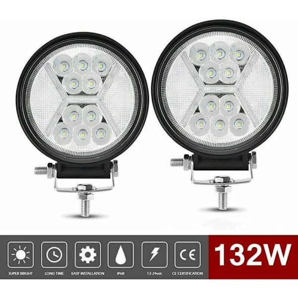 2 stk LED Arbejdslys 12v, 132W Lang rækkevidde LED Forlygter Motorcykel 4x4 LED Tågeforlygter Baklys LED Arbejdslys til Traktor, Båd, Lastbil, Bil