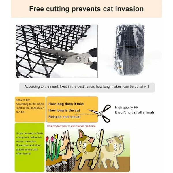 Anti-kattmatta med spikar, 200 30cm avvisande avskräckande matta för katt hund djur, med 8 U-formade markankare, naturlig och ekologisk katt hundavvisande
