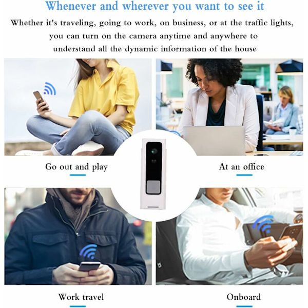 Smart trådlös videodörrklocka, smart visuell intercom, HD-nattvision, WiFi-säkerhetsdörrklocka, lämplig för hem, lägenhet
