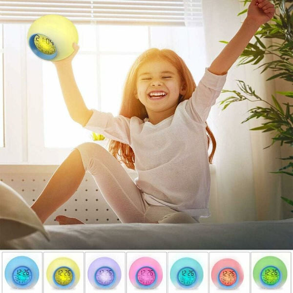Digital väckarklocka för barn, LED med väckningsljus, snooze-funktion, naturliga väckningsljud, bakgrundsbelysning, temperatur, display, rosa HIASDFLS