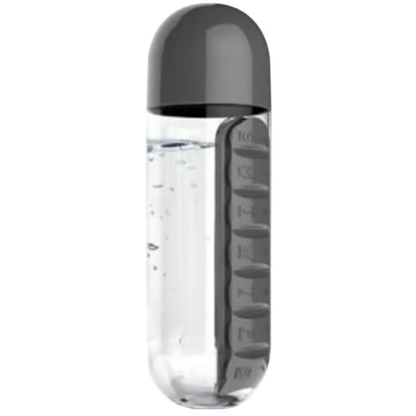 Bærbar 2-i-1 pilleæske/flaske - 600 ml (sort)